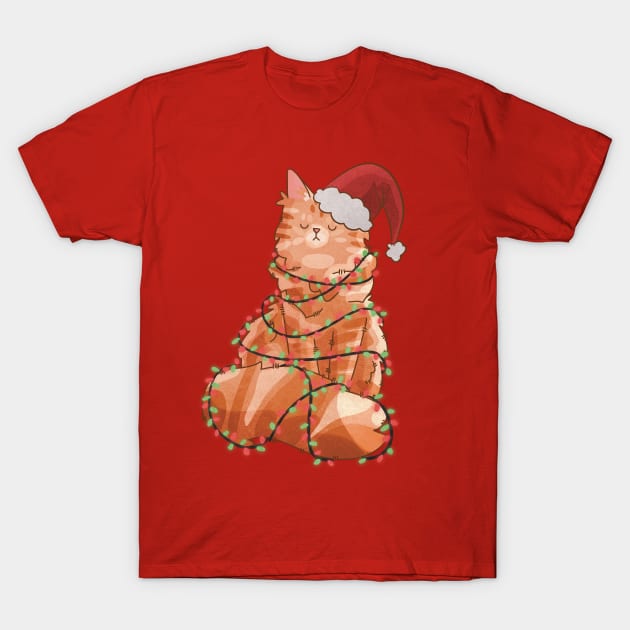 Wrapped in Christmas Lights - Red Maine Coon T-Shirt by Feline Emporium